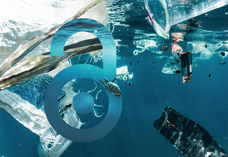 an underwater turtle swimming through trash with the Open Access Logo on top
